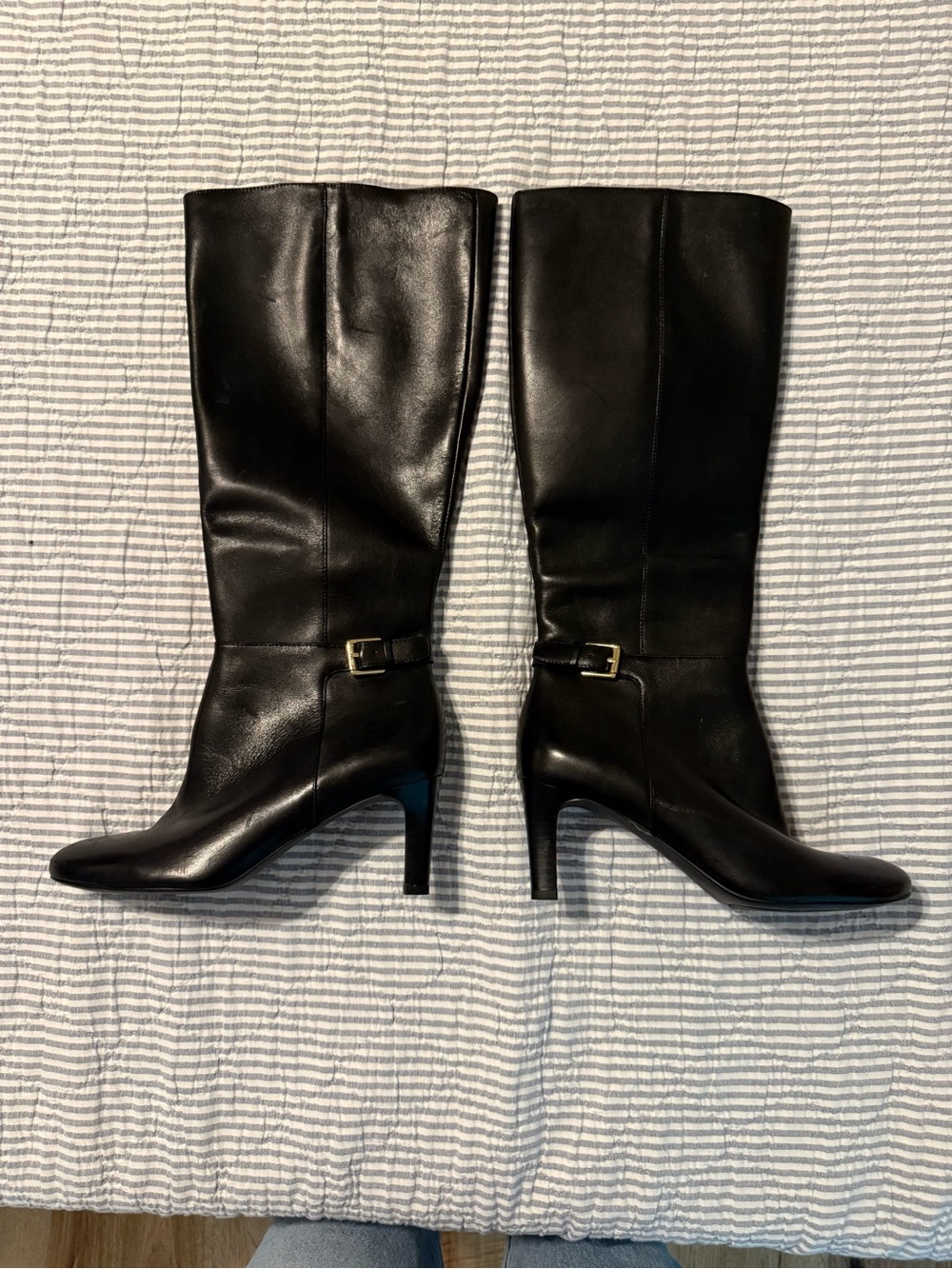 Lauren Ralph Lauren Black Leather Knee-High Heeled Boots